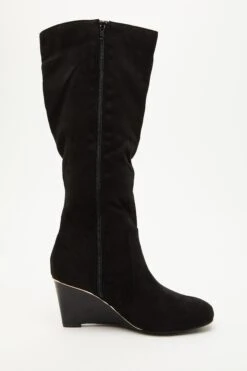 Black Faux Suede Wedge Heeled Boots -Princess Style Shop 00100035070 ZS