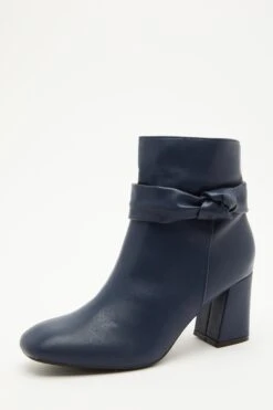 Navy Faux Leather Heeled Ankle Boots -Princess Style Shop 00100035077 XB