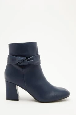 Navy Faux Leather Heeled Ankle Boots -Princess Style Shop 00100035077 XM