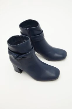 Navy Faux Leather Heeled Ankle Boots -Princess Style Shop 00100035077 XS