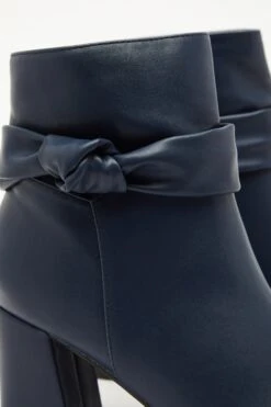 Navy Faux Leather Heeled Ankle Boots -Princess Style Shop 00100035077 ZB