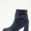 Navy Faux Leather Heeled Ankle Boots -Princess Style Shop 00100035077 ZM