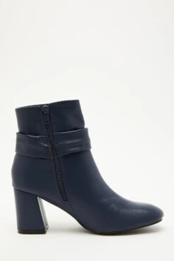 Navy Faux Leather Heeled Ankle Boots -Princess Style Shop 00100035077 ZS