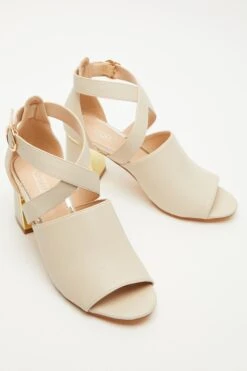 Cream Faux Leather Cut Out Heeled Ankle Boots -Princess Style Shop 00100035081 XS