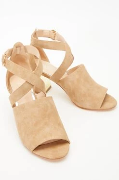 Tan Faux Suede Cut Out Heeled Ankle Boots -Princess Style Shop 00100035082 XS