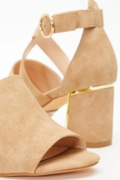 Tan Faux Suede Cut Out Heeled Ankle Boots -Princess Style Shop 00100035082 ZB