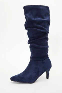 Navy Ruched Knee High Heeled Boots -Princess Style Shop 00100035085 XB