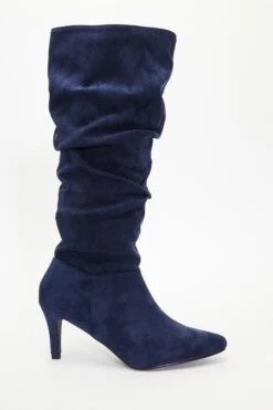 Navy Ruched Knee High Heeled Boots -Princess Style Shop 00100035085 XM