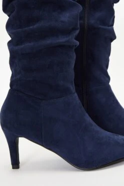 Navy Ruched Knee High Heeled Boots -Princess Style Shop 00100035085 ZB
