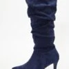 Navy Ruched Knee High Heeled Boots -Princess Style Shop 00100035085 ZM