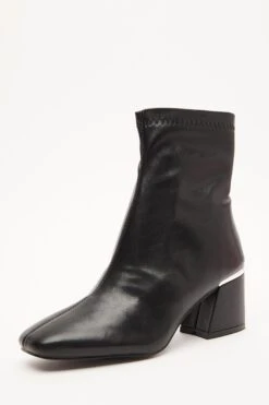 Black Faux Leather Heeled Ankle Boots -Princess Style Shop 00100035124 XB