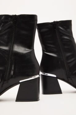 Black Faux Leather Heeled Ankle Boots -Princess Style Shop 00100035124 XS