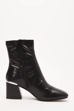 Black Faux Leather Heeled Ankle Boots -Princess Style Shop 00100035124 ZS
