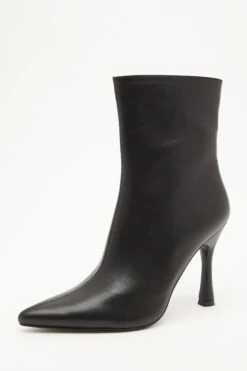 Black Faux Leather Heeled Ankle Boots -Princess Style Shop 00100035127 XB