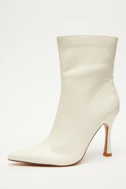 Cream Faux Leather Ankle Boots -Princess Style Shop 00100035128 XB