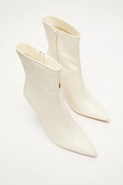 Cream Faux Leather Ankle Boots -Princess Style Shop 00100035128 XS
