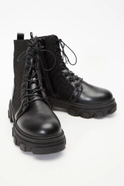 Black Lace Up Knitted Boots -Princess Style Shop 00100035137 XS