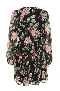 Black Floral Tiered Skater Dress -Princess Style Shop 00100035157 ZB