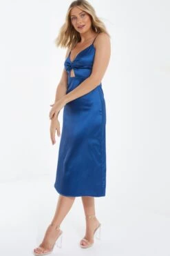 Navy Satin Cut Out Midi Dress -Princess Style Shop 00100035219 XS