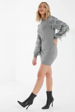 Grey Knitted Embellished Mini Dress -Princess Style Shop 00100035262 XS
