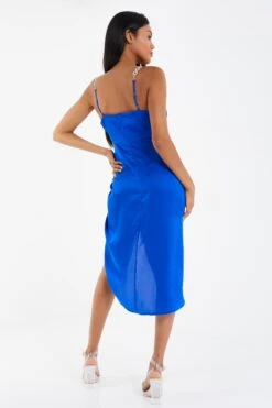 Royal Blue Satin Midi Dress -Princess Style Shop 00100035292 XB