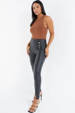 Black High Waisted Button Leggings -Princess Style Shop 00100035297 XS