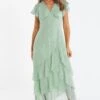 Sage Metallic Chiffon Tiered Maxi Dress -Princess Style Shop 00100035474 XM