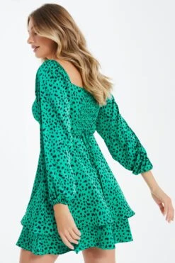 Green Animal Print Skater Dress -Princess Style Shop 00100035494 XB