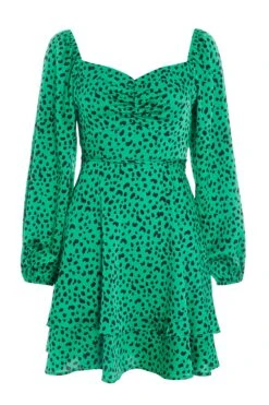Green Animal Print Skater Dress