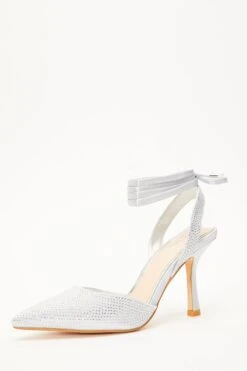 Silver Satin Diamante Court Heels -Princess Style Shop 00100035573 XB