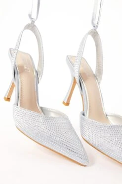 Silver Satin Diamante Court Heels -Princess Style Shop 00100035573 XS