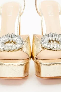 Gold Foil Brooch Platform Heeled Sandals -Princess Style Shop 00100035580 ZB