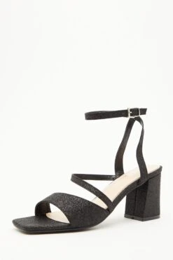 Black Glitter Block Heeled Sandals -Princess Style Shop 00100035583 XB