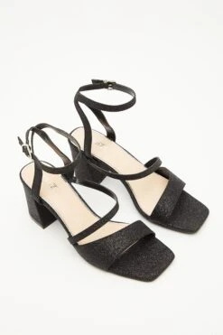 Black Glitter Block Heeled Sandals -Princess Style Shop 00100035583 XS