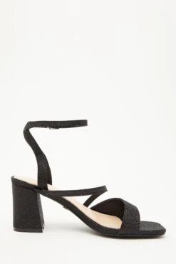 Black Glitter Block Heeled Sandals -Princess Style Shop 00100035583 ZS