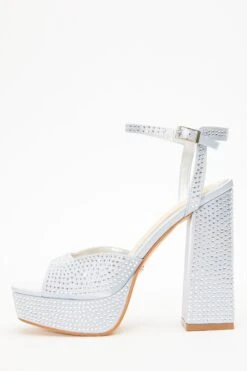 Silver Diamante Platform Heeled Sandals