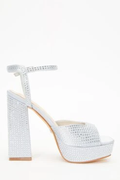 Silver Diamante Platform Heeled Sandals -Princess Style Shop 00100035587 ZS