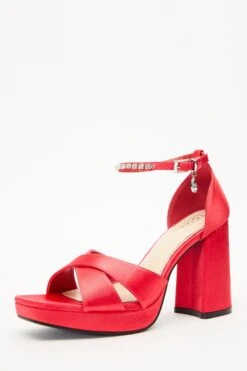 Red Satin Jewel Platform Heeled Sandals 10 Red Satin Jewel Platform Heeled Sandals -Princess Style Shop 00100035592 XB