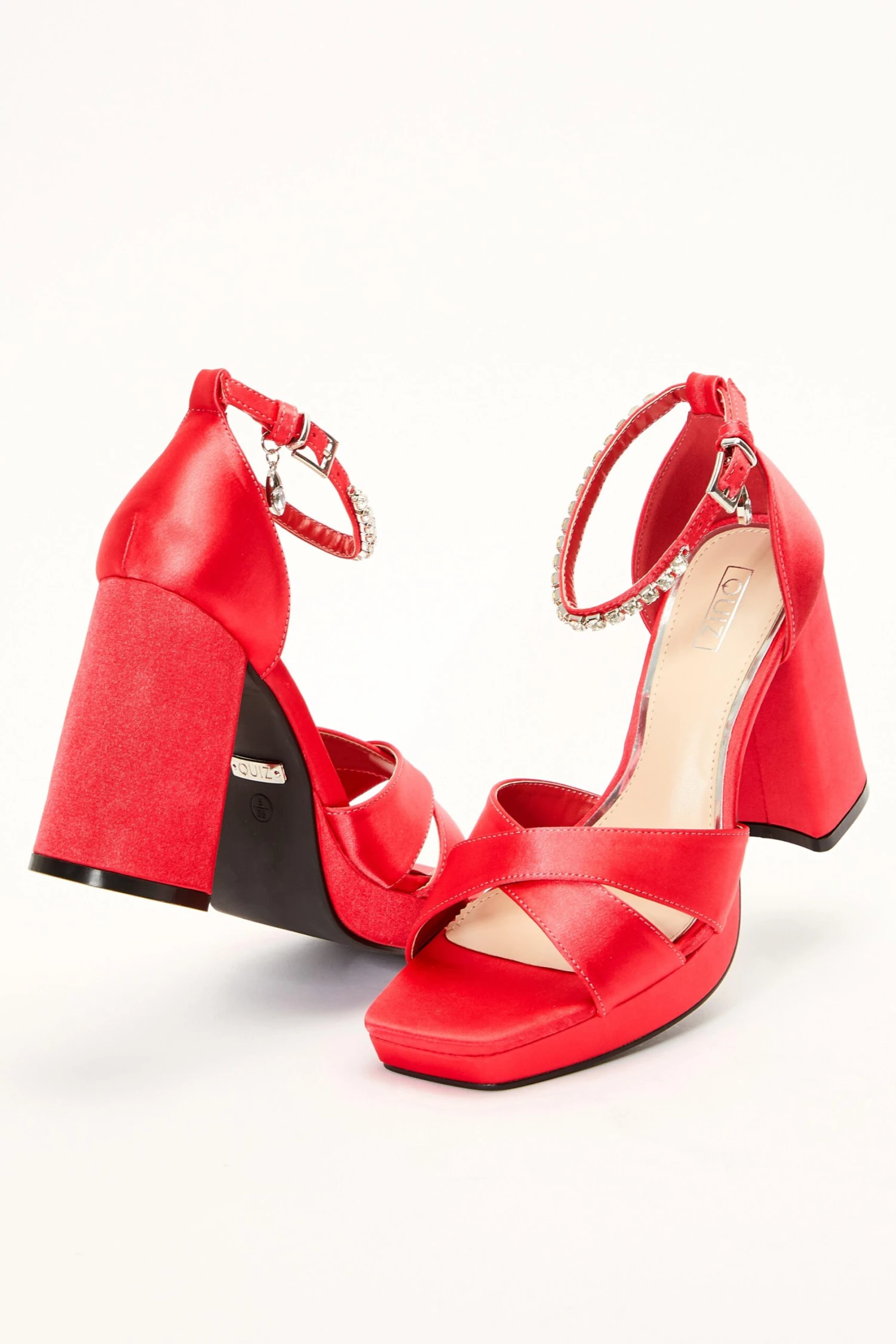 Red Satin Jewel Platform Heeled Sandals 4 Red Satin Jewel Platform Heeled Sandals - Image 2