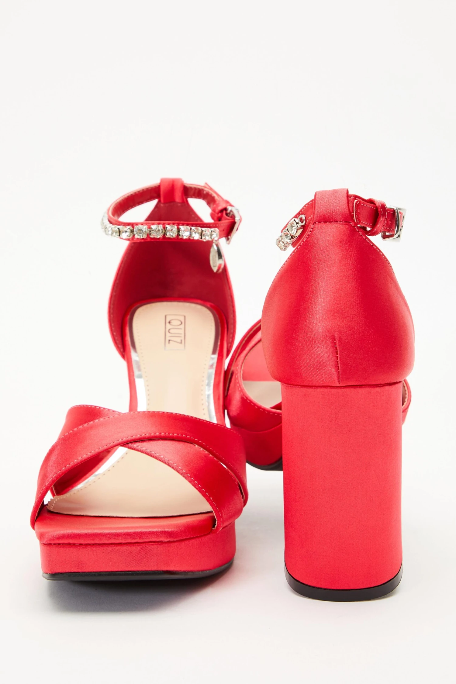 Red Satin Jewel Platform Heeled Sandals 7 Red Satin Jewel Platform Heeled Sandals - Image 5