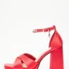 Red Satin Jewel Platform Heeled Sandals -Princess Style Shop 00100035592 ZM