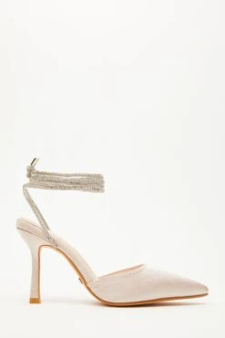 Champagne Satin Diamante Court Heels -Princess Style Shop 00100035607 ZS