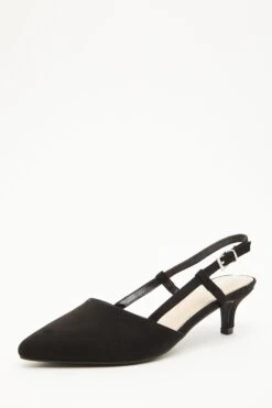 Black Faux Suede Slingback Court Heels -Princess Style Shop 00100035613 XB