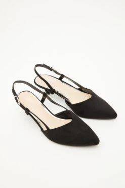 Black Faux Suede Slingback Court Heels -Princess Style Shop 00100035613 XS