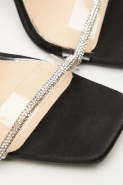 Black Satin Clear Ankle Tie Heeled Sandals -Princess Style Shop 00100035618 ZB