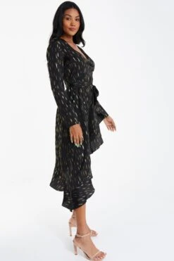 Black Metallic Stripe Midi Dress -Princess Style Shop 00100035652 XS