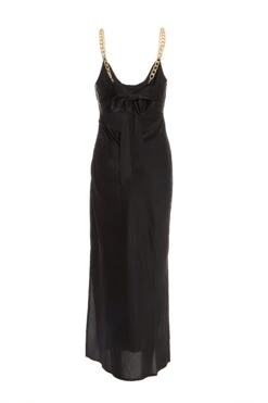 Black Satin Tie Back Midi Dress -Princess Style Shop 00100035653 ZB