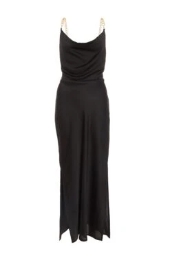Black Satin Tie Back Midi Dress