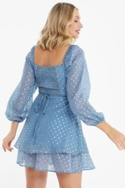 Blue Polka Dot Foil Mini Dress -Princess Style Shop 00100035707 XB