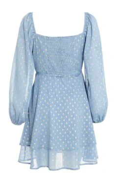 Blue Polka Dot Foil Mini Dress -Princess Style Shop 00100035707 ZB